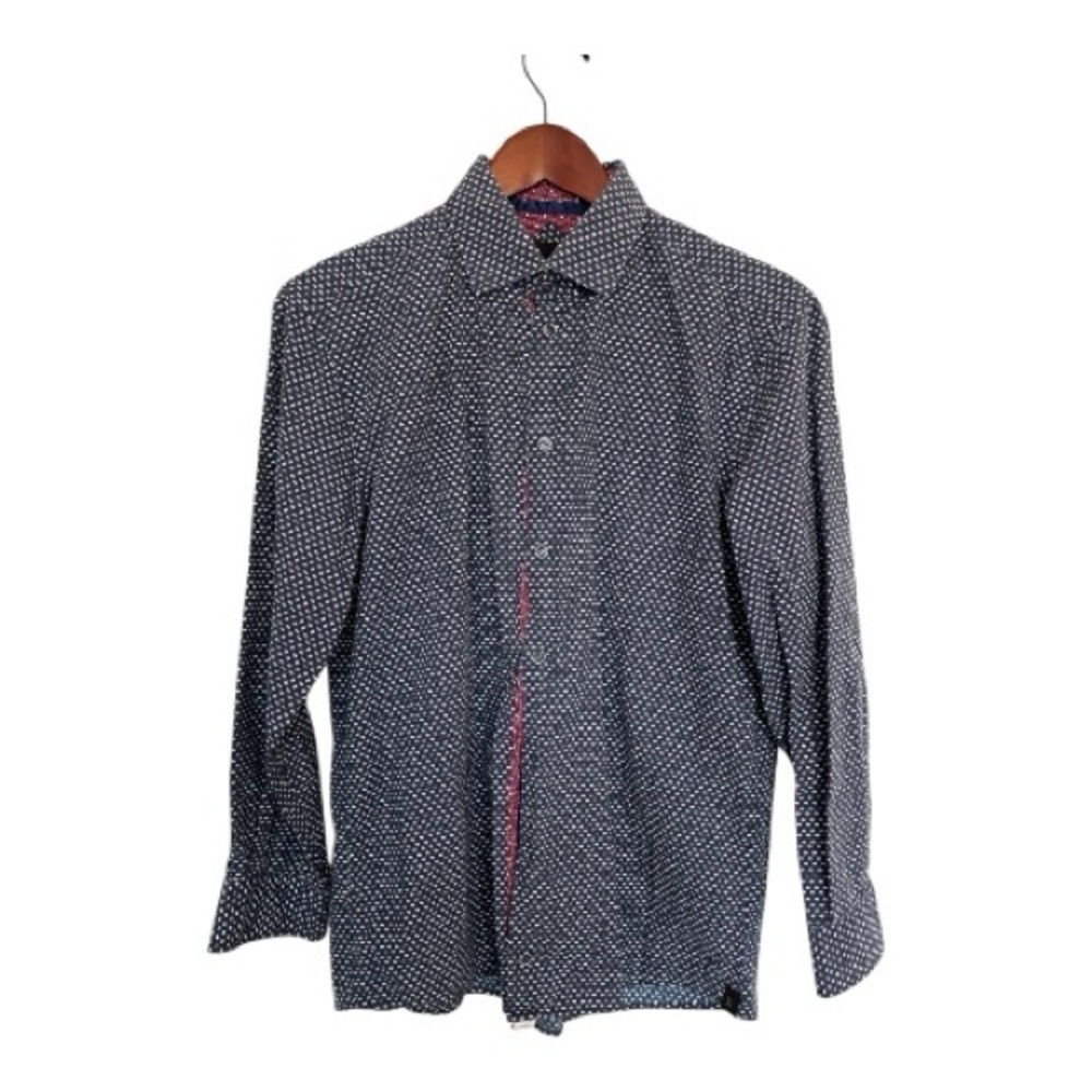 Klauss Boelher Men's Navy Polka Dot Shirt size medium